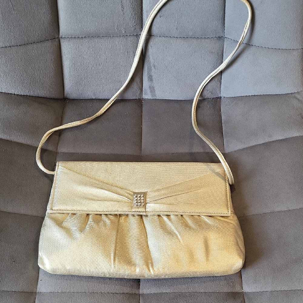 Vintage Gold Evening Clutch Shoulder Bag - Elegant Metallic Crossbody